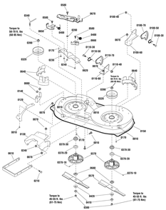 42" Mower Deck - Housing, Arbors And Blades Group Diagram and Parts List for 2691199-00-MT155420H 2013 Briggs and Stratton Lawn Tractor